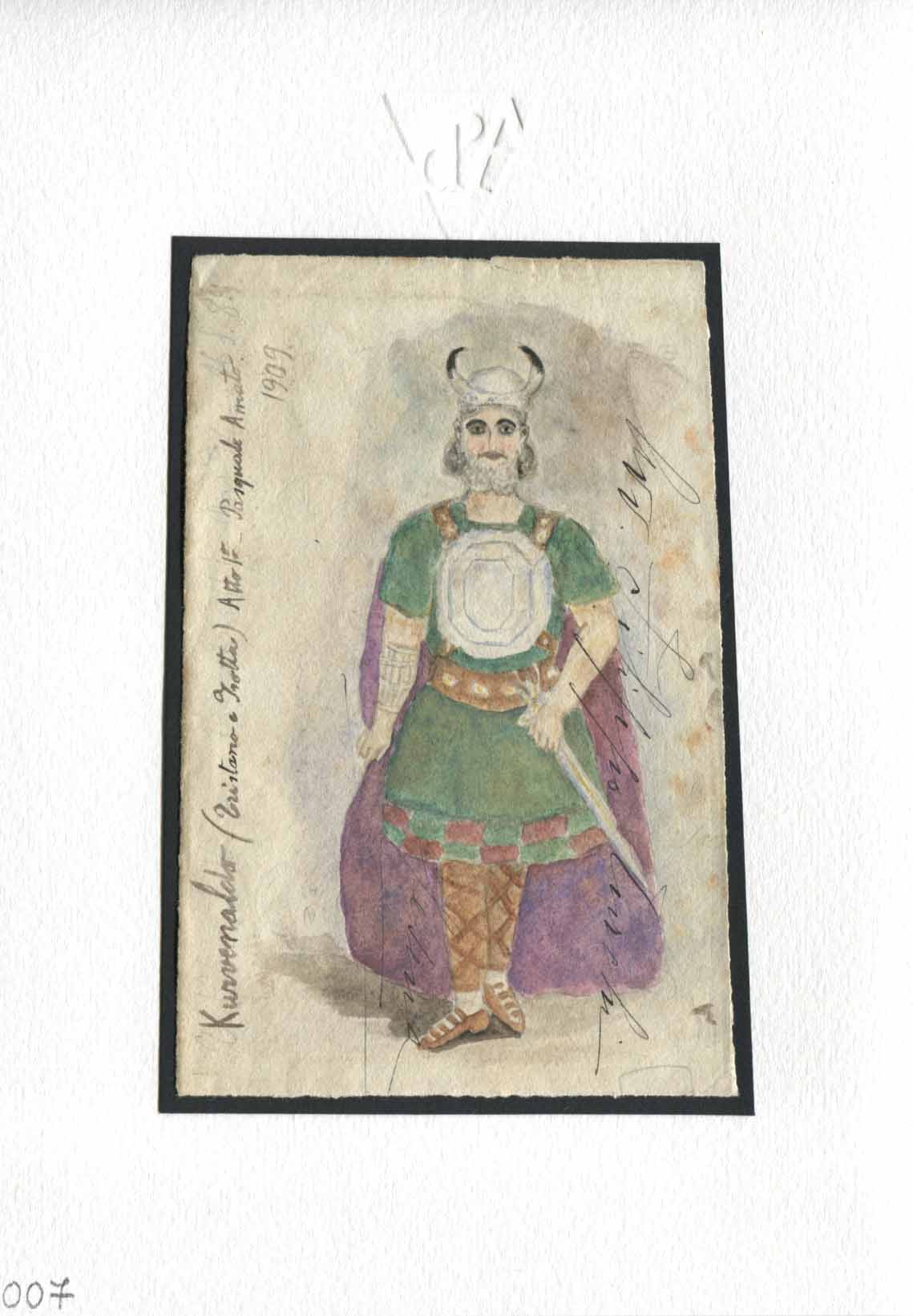 Kurvenaldo. Figurino teatrale della rappresentazione a Cesena di Tristano e Isotta nel 1909